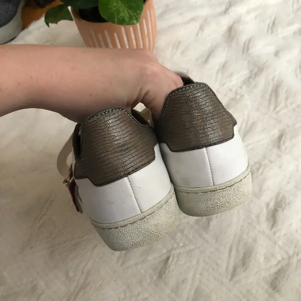 Hogl White Leather Applique Embellished Sneakers